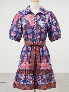 Band of the Free| Nordstrom| Button-Front Floral Cotton Dress Blue & Pink Sz S